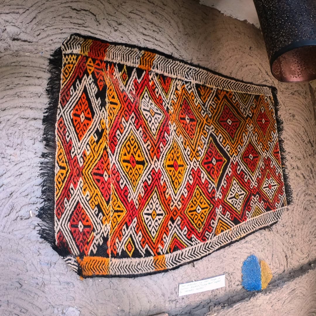 Handwoven Geometric Tribal Rug in Red, Yellow, and Black